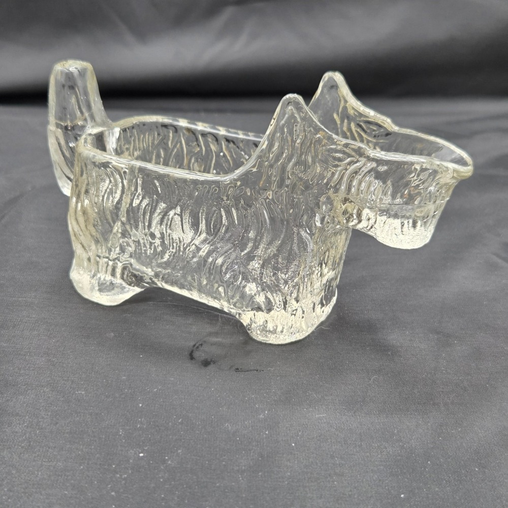 L.E. Smith Clear Glass Scotty Dog Creamer Vintage Pressed Glass Figurine Dish